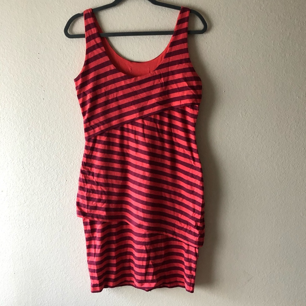 Red striped tiered bodycon dress